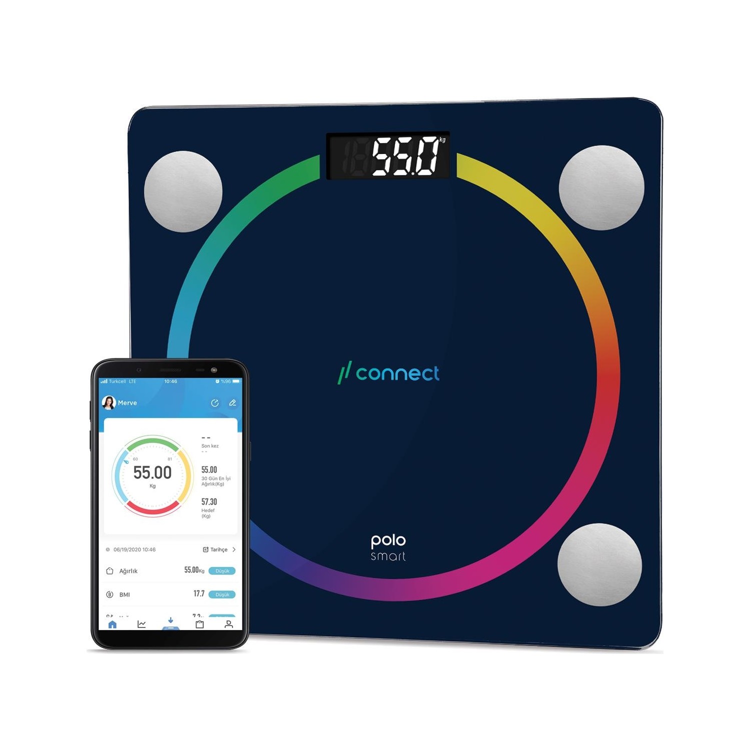 Polosmart PSC04 Connect Yağ Ölçer Akıllı Bluetooth Tartı Baskül Mood Oyun